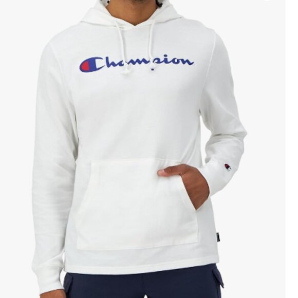 Champion Standard Fit Mens Midweight Hoodie Size Large White Graphic Script Logo - Picture 1 of 11